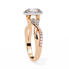Rose Gold Oval Cut Diamond Halo Ring with Marquise Accents and Twisted Pavé Band