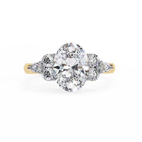 Rose Gold Oval Cut Diamond Cluster Ring with Marquise and Round Side Stones
