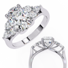 White Gold Oval Cut Diamond Cluster Ring with Marquise and Round Side Stones