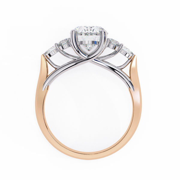 Rose Gold Oval Cut Diamond Cluster Ring with Marquise and Round Side Stones