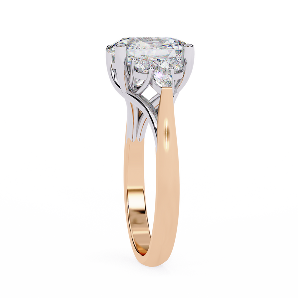 Rose Gold Oval Cut Diamond Cluster Ring with Marquise and Round Side Stones
