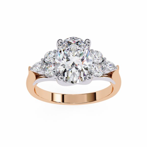 Rose Gold Oval Cut Diamond Cluster Ring with Marquise and Round Side Stones
