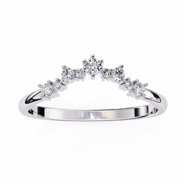 White Gold Round Diamond Crown Tiara Curved Band Ring