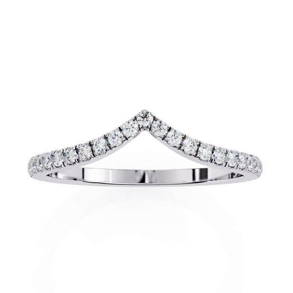 White Gold Round Diamond Chevron V-Shape Pavé Band Ring