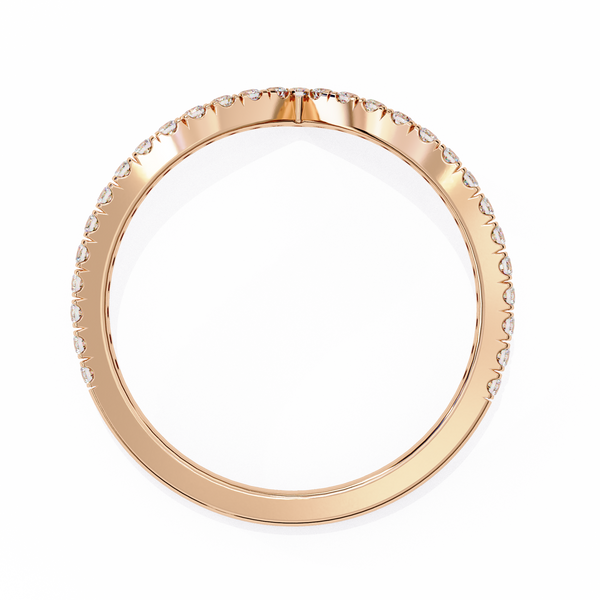 Rose Gold Round Diamond Chevron V-Shape Pavé Band Ring