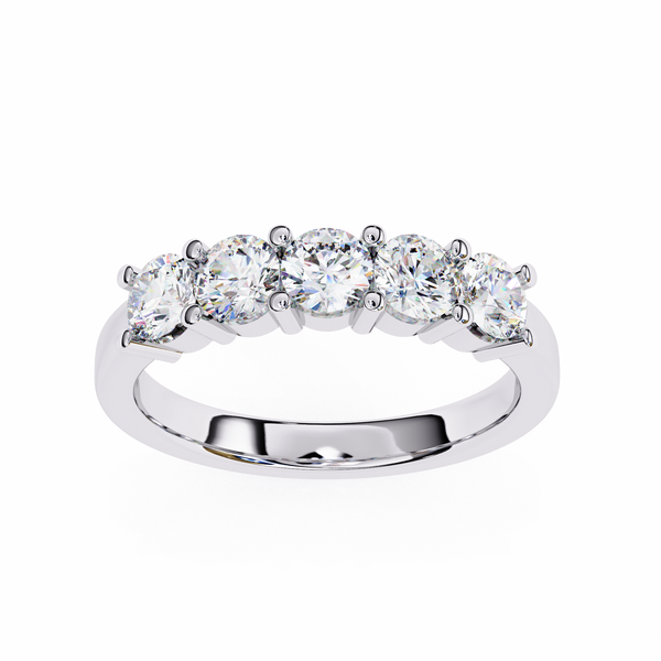 White Gold Five Stone Round Diamond Band Ring