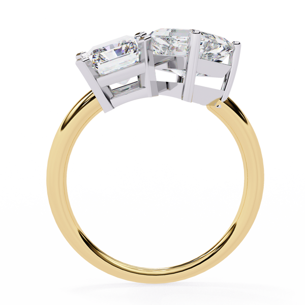 Yellow Gold Toi et Moi Radiant and Asscher Cut Two Stone Diamond Ring