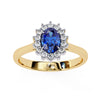 Yellow Gold Oval Blue Sapphire Ring with Diamond Halo