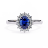 White Gold Oval Blue Sapphire Ring with Diamond Halo