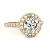 Yellow Gold Round Brilliant Diamond Halo Ring with Pavé Band