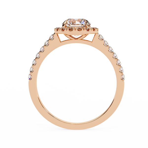 Rose Gold Round Brilliant Diamond Halo Ring with Pavé Band