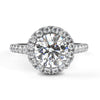 White Gold Round Brilliant Diamond Halo Ring with Pavé Band