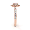 Rose Gold Round Brilliant Diamond Halo Ring with Pavé Band
