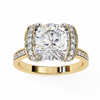 Yellow Gold Cushion Cut Diamond Ring with Vertical Pavé Side Panels