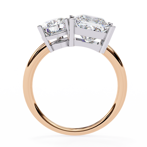 Rose Gold Toi et Moi Pear and Princess Cut Two Stone Diamond Ring