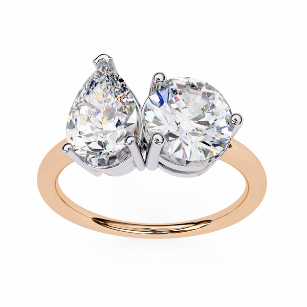 Rose Gold Toi et Moi Pear and Round Cut Two Stone Diamond Ring