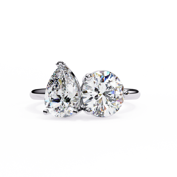 White Gold Toi et Moi Pear and Round Cut Two Stone Diamond Ring