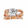 Rose Gold Round Brilliant Diamond Ring with Triple Split Pavé Crossover Band