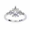 White Gold Kite-Set Princess Cut Diamond Ring with Scattered Cluster Accents