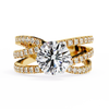 Yellow Gold Round Brilliant Diamond Ring with Triple Split Pavé Crossover Band