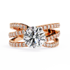 Rose Gold Round Brilliant Diamond Ring with Triple Split Pavé Crossover Band
