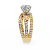 Yellow Gold Round Brilliant Diamond Ring with Triple Split Pavé Crossover Band