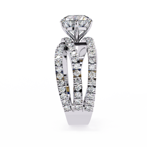 White Gold Round Brilliant Diamond Ring with Triple Split Pavé Crossover Band