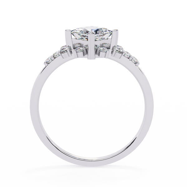 White Gold Kite-Set Princess Cut Diamond Ring with Scattered Cluster Accents