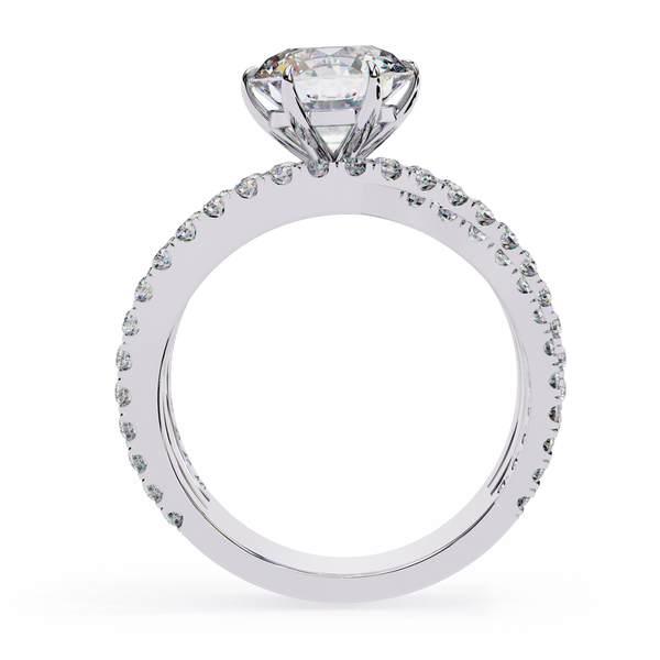 White Gold Round Brilliant Diamond Ring with Triple Split Pavé Crossover Band