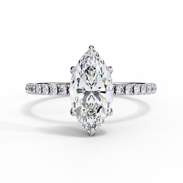 White Gold Marquise Diamond Solitaire Pavé Engagement Ring