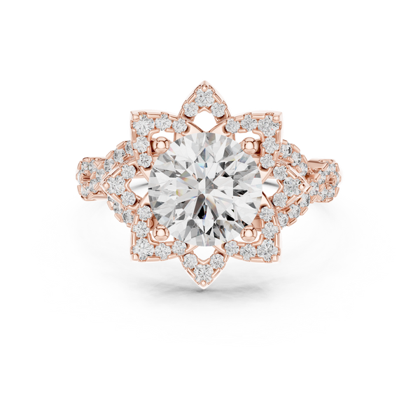 Gold Diamond Lotus Halo Ring