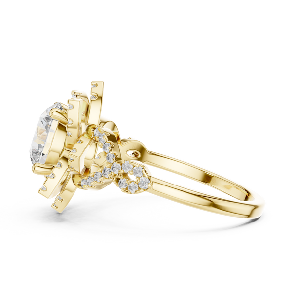 Gold Diamond Lotus Halo Ring