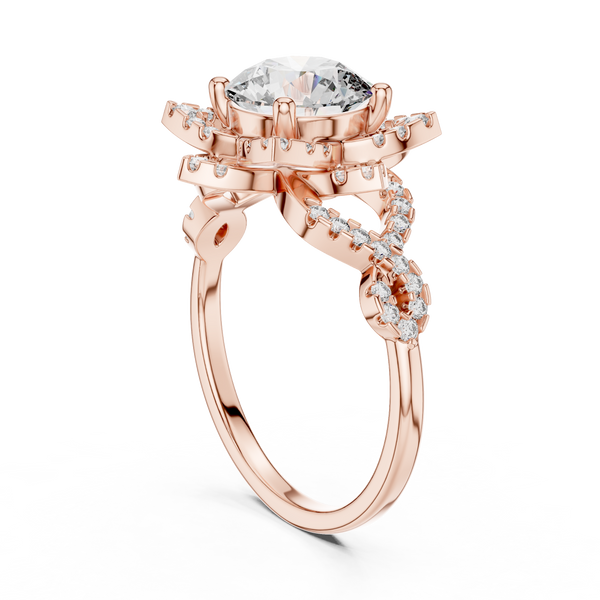 Gold Diamond Lotus Halo Ring