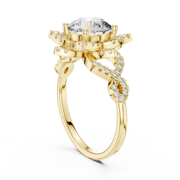 Gold Diamond Lotus Halo Ring