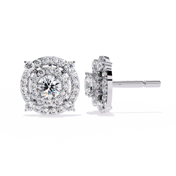 Gold Diamond Double Halo Stud Earrings