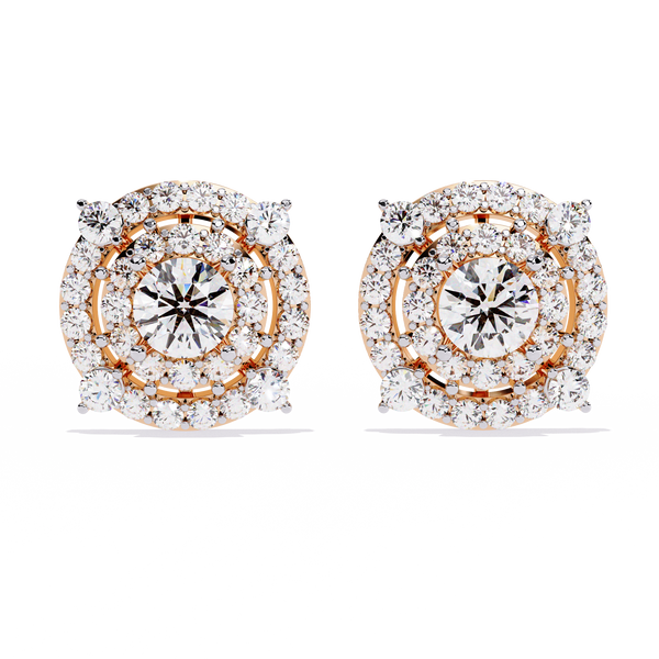 Gold Diamond Double Halo Stud Earrings