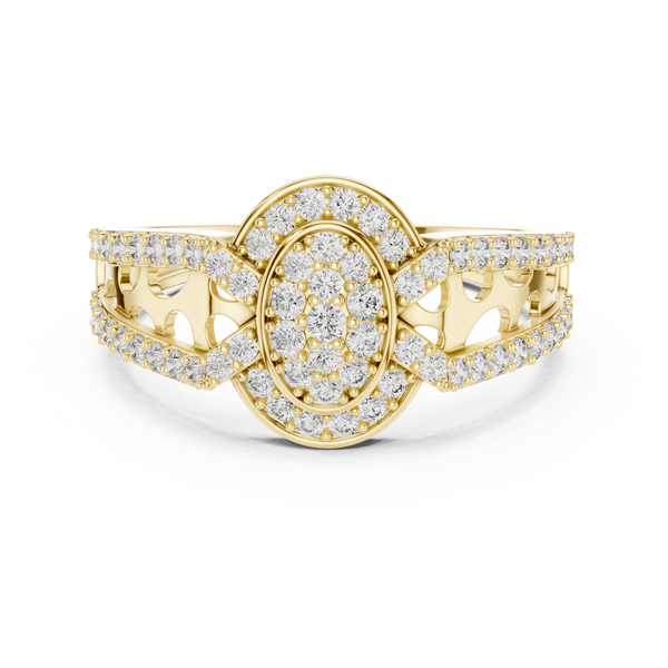 Aurora Oval Halo Cluster Diamond Split-Shank Ring