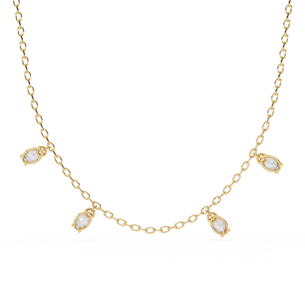 Four Bezel Set Oval Cut Natural Diamond Necklace