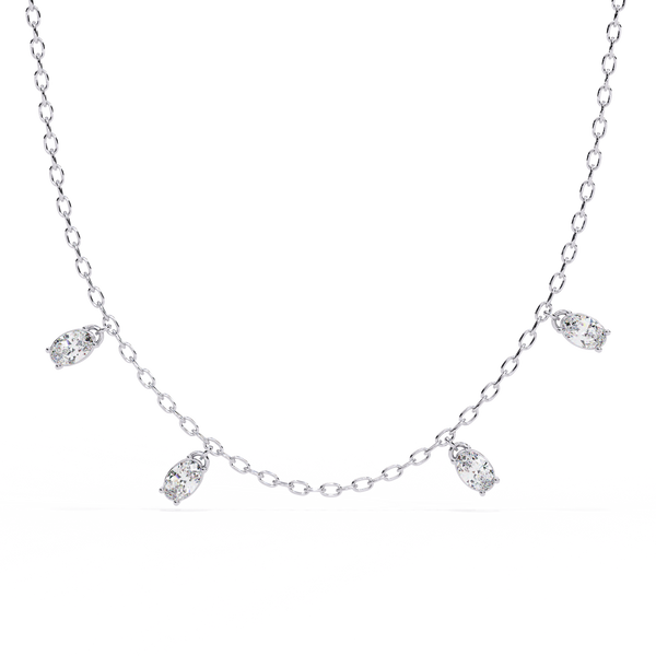 Four Bezel Set Oval Cut Natural Diamond Necklace