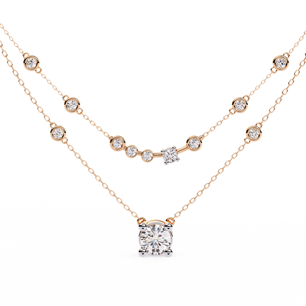 Rose Gold Lumina Solitaire Layer Diamond Necklace