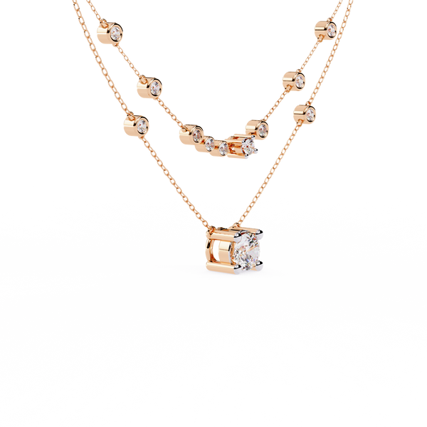 Rose Gold Lumina Solitaire Layer Diamond Necklace