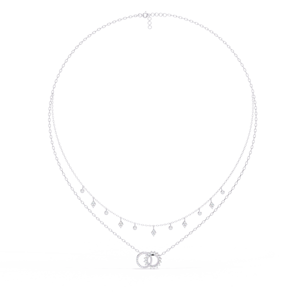 White Gold Interlocking Circles & Charm Layered Necklace