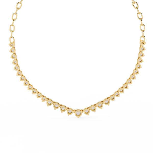 Yellow Gold Crescendo Three-Prong Diamond Tennis Necklace