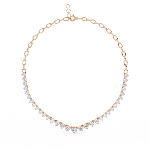 Rose Gold Crescendo Three-Prong Diamond Tennis Necklace