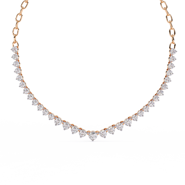 Rose Gold Crescendo Three-Prong Diamond Tennis Necklace