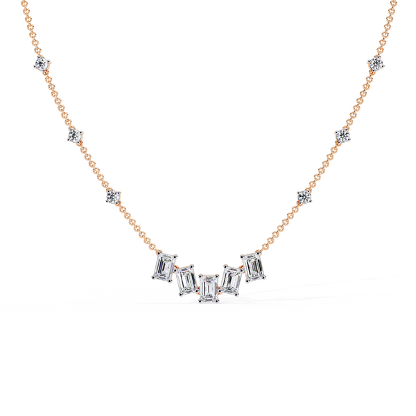 Rose Gold Empress Emerald Cut Station Diamond Necklace