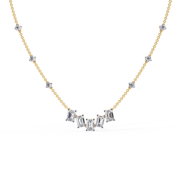 Yellow Gold Empress Emerald Cut Station Diamond Necklace