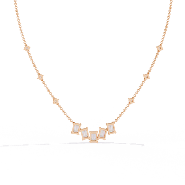 Rose Gold Empress Emerald Cut Station Diamond Necklace