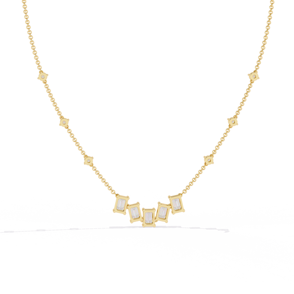 Yellow Gold Empress Emerald Cut Station Diamond Necklace