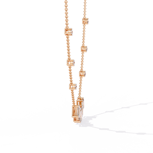 Rose Gold Empress Emerald Cut Station Diamond Necklace